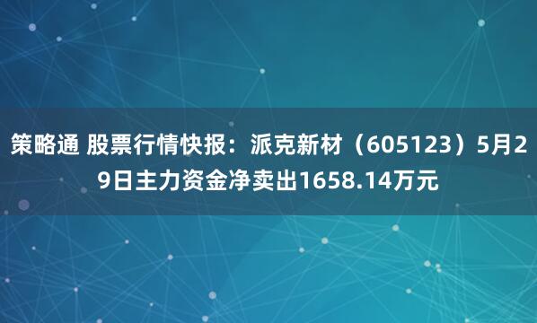 策略通 股票行情快报：派克新材（605123）5月29日主力资金净卖出1658.14万元